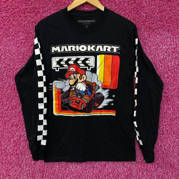 Nintendo Mario Kart 90's Art Graphic Design Long Sleeve T-Shirt Small - Picture 1 of 4
